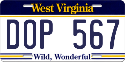 WV license plate DOP567