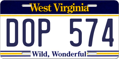WV license plate DOP574