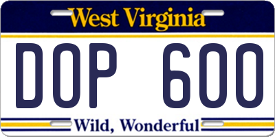 WV license plate DOP600