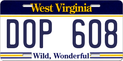 WV license plate DOP608