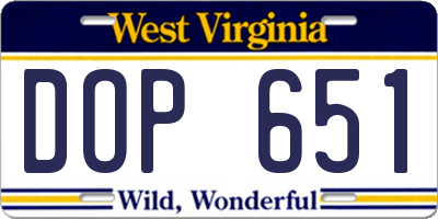 WV license plate DOP651