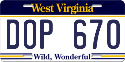 WV license plate DOP670