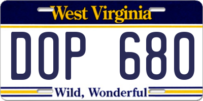 WV license plate DOP680