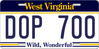 WV license plate DOP700