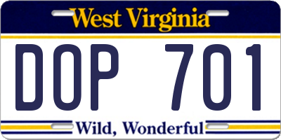 WV license plate DOP701