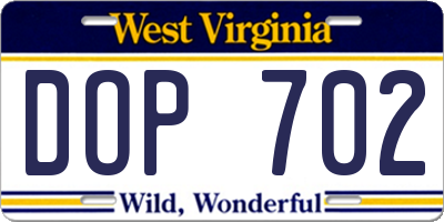 WV license plate DOP702