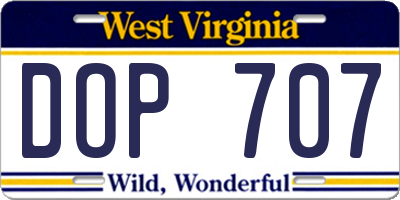 WV license plate DOP707