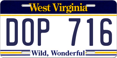 WV license plate DOP716