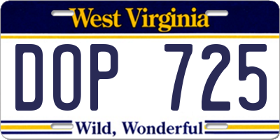 WV license plate DOP725
