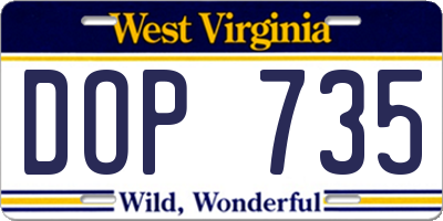 WV license plate DOP735