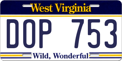 WV license plate DOP753