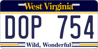 WV license plate DOP754