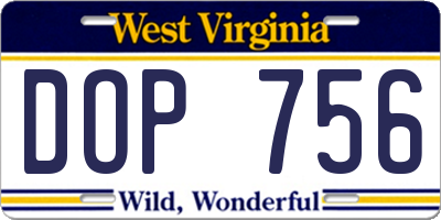 WV license plate DOP756