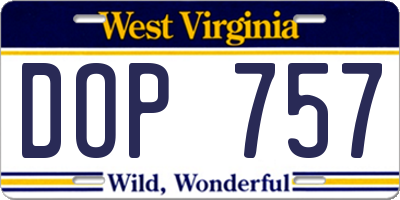 WV license plate DOP757