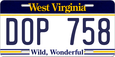 WV license plate DOP758