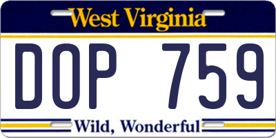 WV license plate DOP759