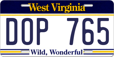 WV license plate DOP765