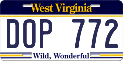 WV license plate DOP772