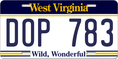 WV license plate DOP783