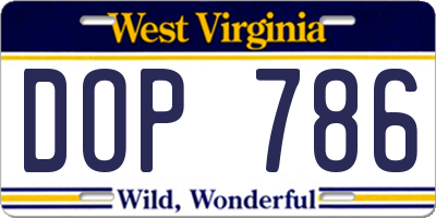 WV license plate DOP786
