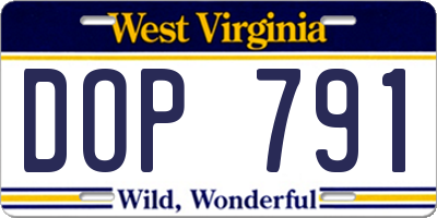 WV license plate DOP791