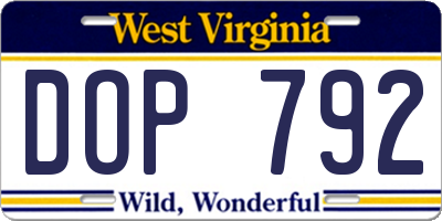 WV license plate DOP792