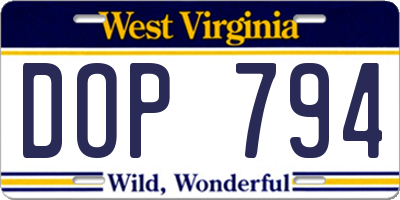 WV license plate DOP794
