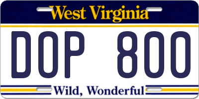 WV license plate DOP800