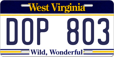 WV license plate DOP803