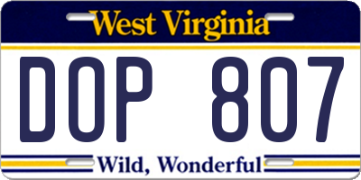 WV license plate DOP807