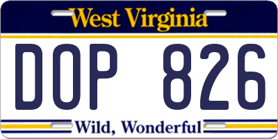 WV license plate DOP826