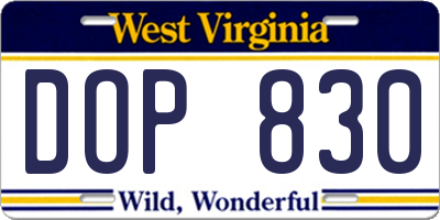 WV license plate DOP830