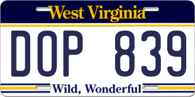 WV license plate DOP839