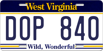 WV license plate DOP840