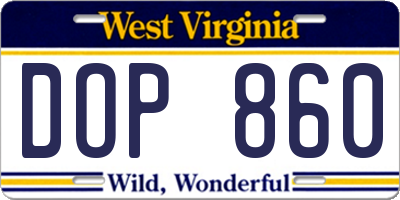 WV license plate DOP860