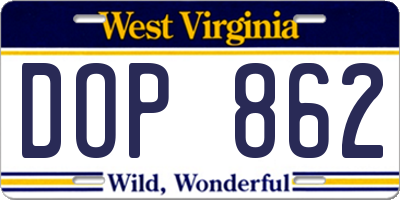 WV license plate DOP862
