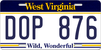 WV license plate DOP876