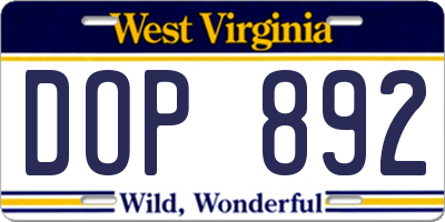 WV license plate DOP892