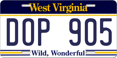 WV license plate DOP905