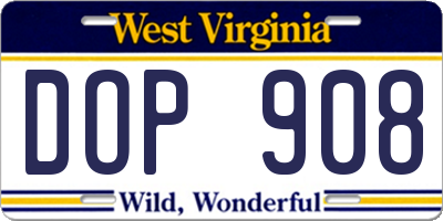 WV license plate DOP908