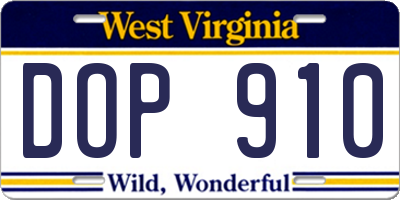 WV license plate DOP910