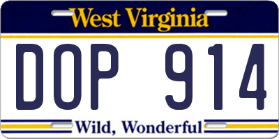 WV license plate DOP914