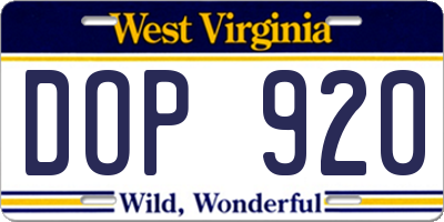 WV license plate DOP920