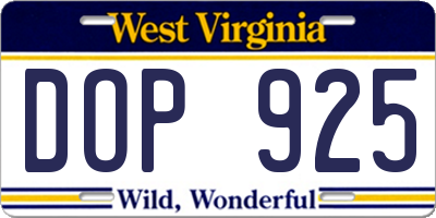 WV license plate DOP925
