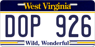 WV license plate DOP926