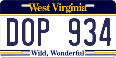 WV license plate DOP934