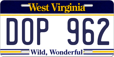 WV license plate DOP962