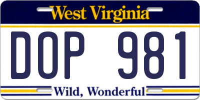 WV license plate DOP981