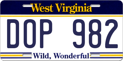 WV license plate DOP982
