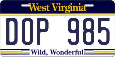 WV license plate DOP985